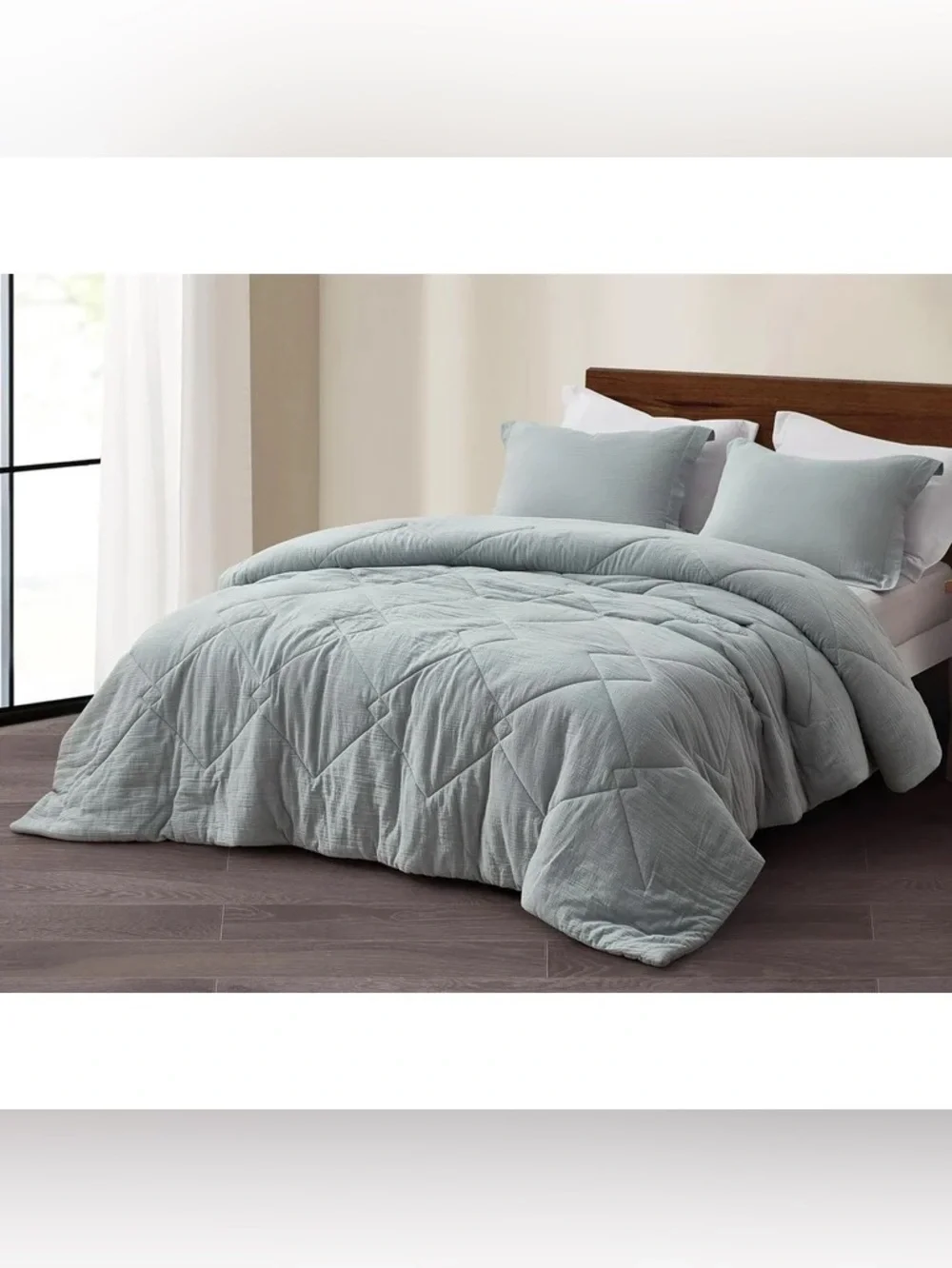 Light blue king 3 piece Quilted Comforter Set 100% cotton